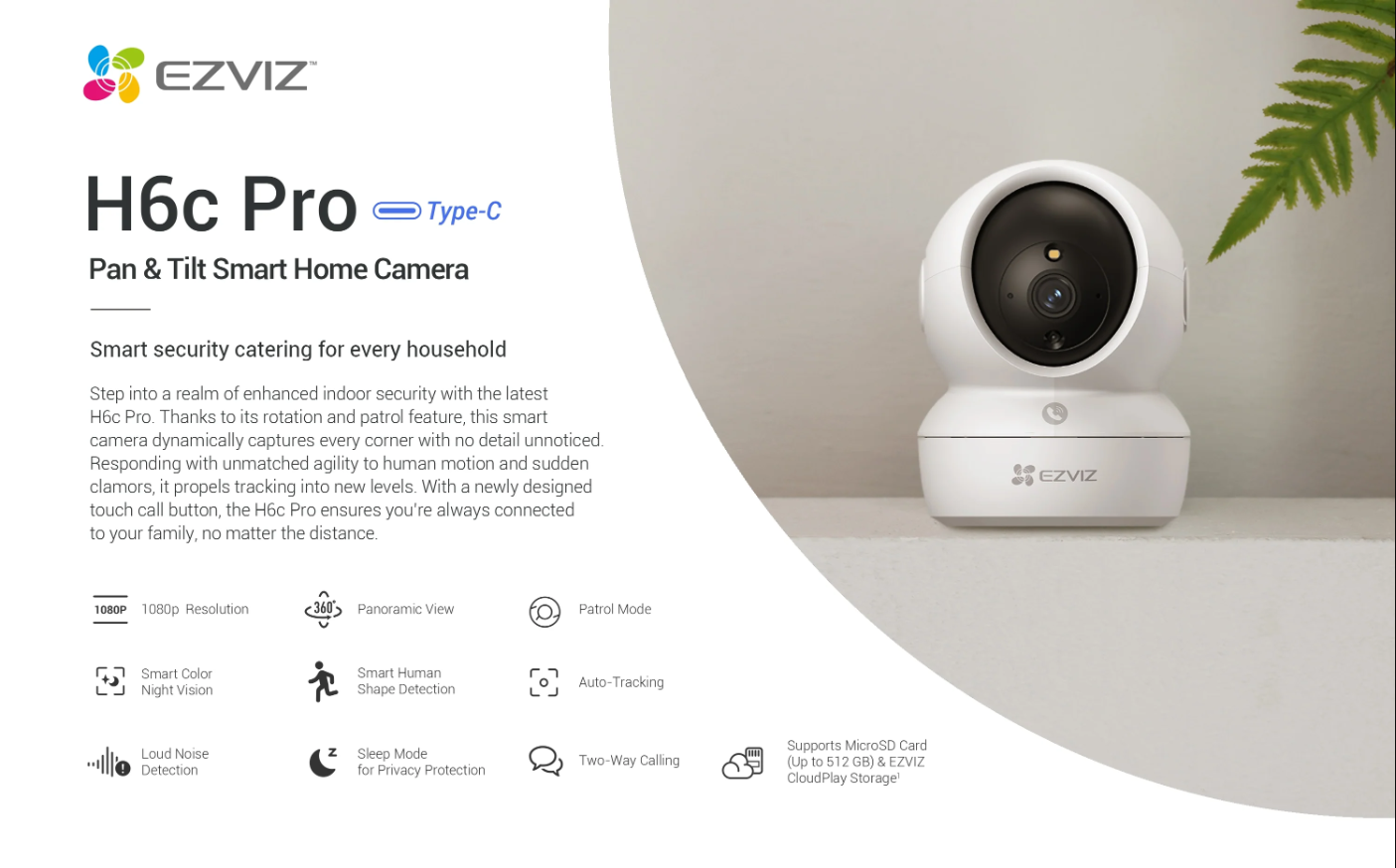 EZVIZ H6c Pro 2MP Pan & Tilt Smart Home Security Camera